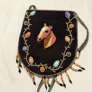 Vintage Velvet Beaded Horse Design Crossbody with Unique Detailing